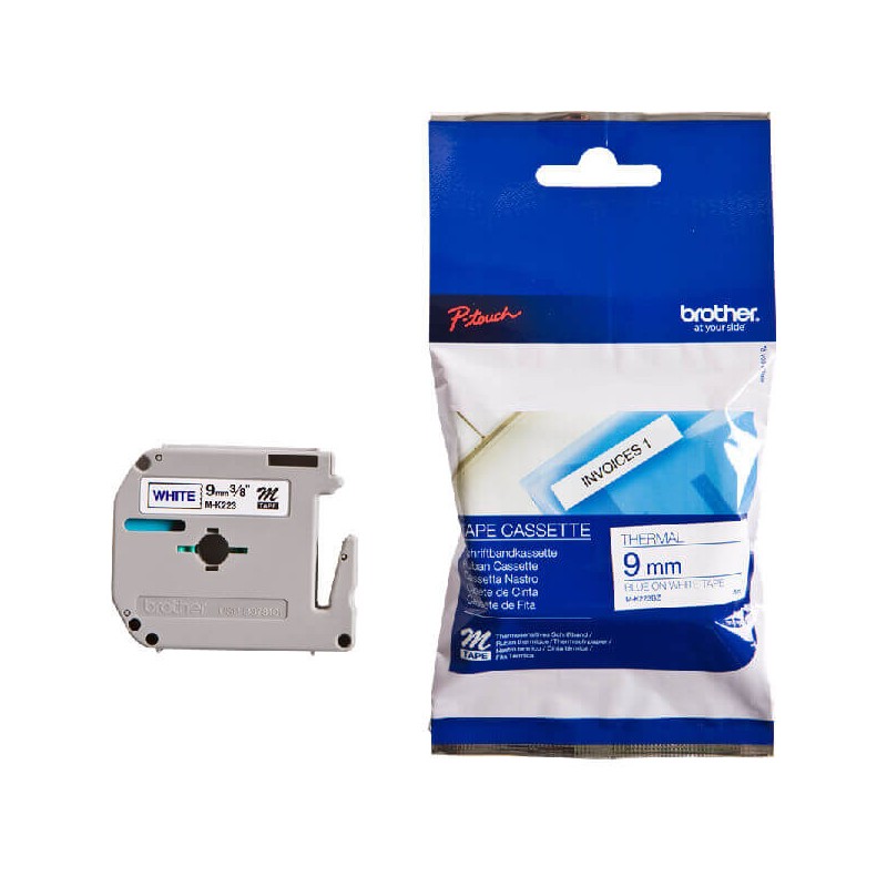 Nastro Originale Brother M-K223BZ M-K223 9mm 8 metri Blu su Bianco non laminato