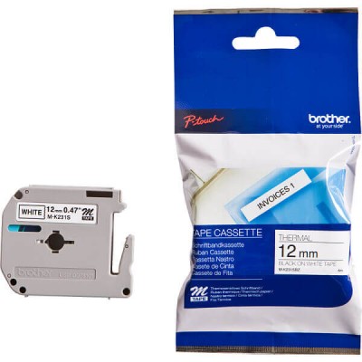 Nastro Originale Brother M-K231SBZ M-K231S 12mm 4 metri Nero su Bianco non laminato