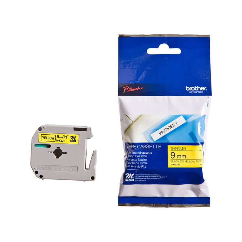 Nastro Originale Brother M-K621BZ M-K621 9mm 8 metri Nero su Giallo non laminato