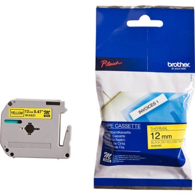 Nastro Originale Brother M-K631BZ M-K631 12mm 8 metri Nero su Giallo non laminato