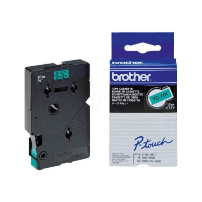 Nastro Originale Brother TC-701 TC701 12mm 7,7 metri Nero su Verde non laminato