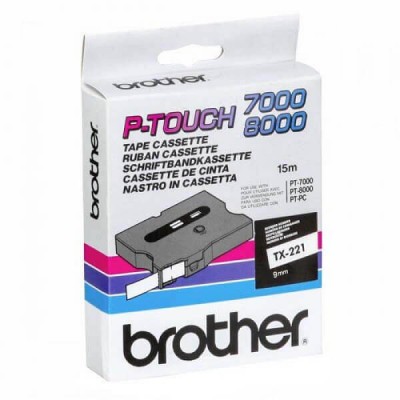 Nastro Originale Brother TX-221 TX221 9mm 15 metri Nero su Bianco non laminato