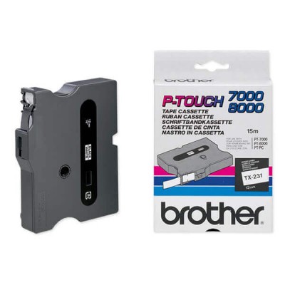 Nastro Originale Brother TX-231 TX231 12mm 15 metri Nero su Bianco non laminato