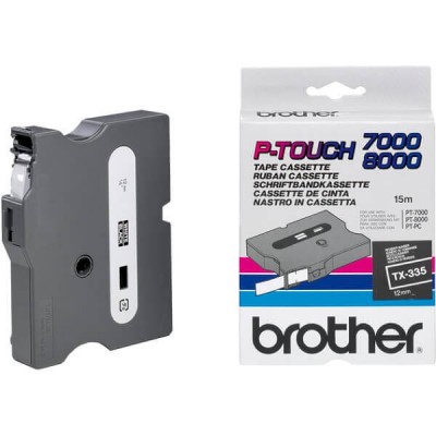 Nastro Originale Brother TX-335 TX335 12mm 15 metri Bianco su Nero non laminato