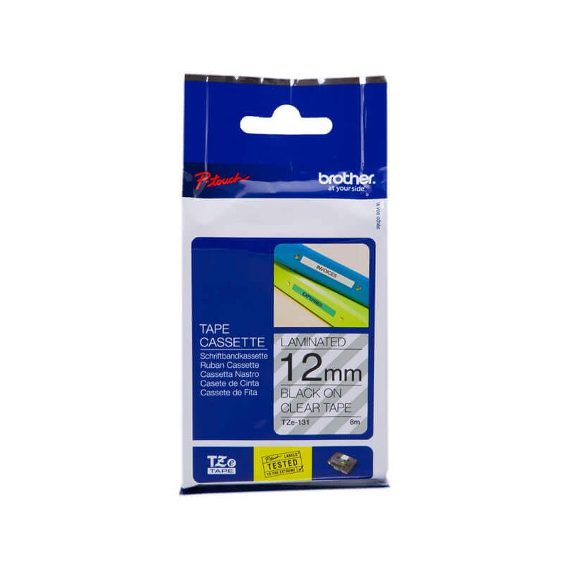 Nastro Originale Brother TZE-131 TZE131 12mm 8 metri Bianco su Clear Laminato