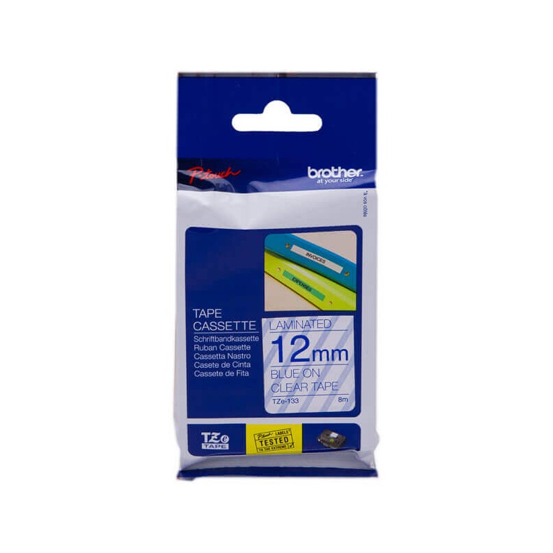 Nastro Originale Brother TZE-133 TZE133 12mm 8 metri Blu su Clear Laminato