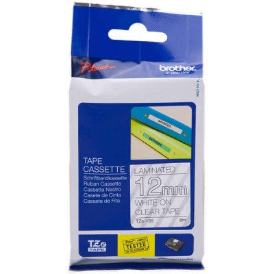 Nastro Originale Brother TZE-135 TZE135 12mm 8 Metri Bianco su Clear Laminato