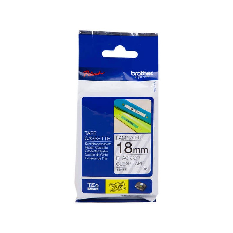 Nastro Originale Brother TZE-141 TZE141 18mm 8 Metri Nero su Clear Laminato