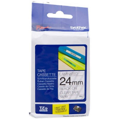 Nastro Originale Brother TZE-151 TZE151 24mm 8 Metri Nero su Clear Laminato