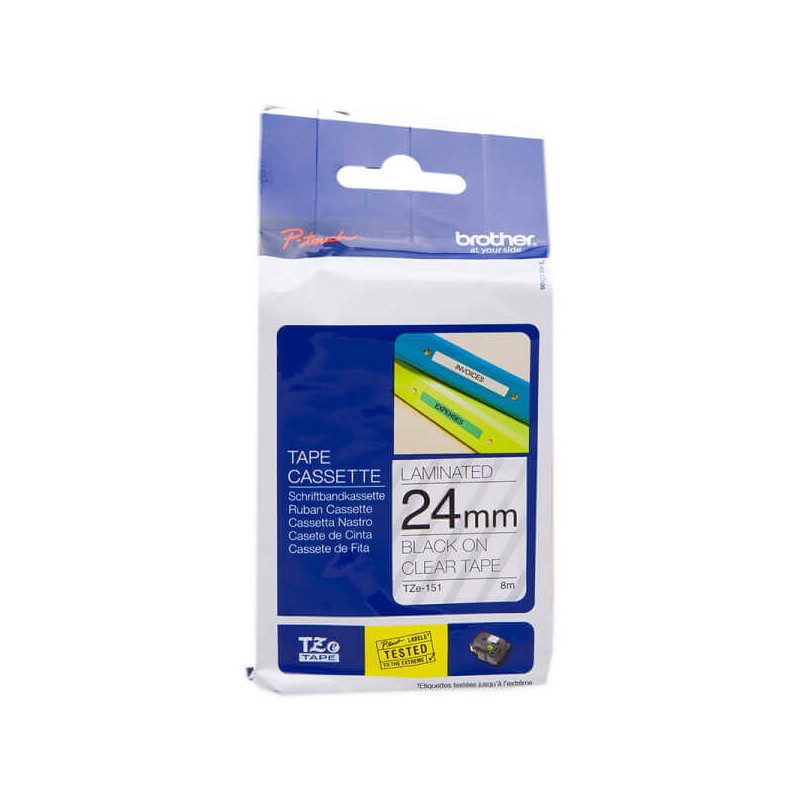 Nastro Originale Brother TZE-151 TZE151 24mm 8 Metri Nero su Clear Laminato