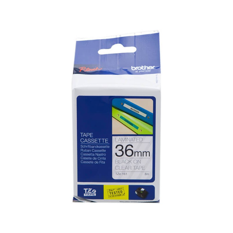 Nastro Originale Brother TZE-161 TZE161 36mm 8 Metri Nero su Clear Laminato