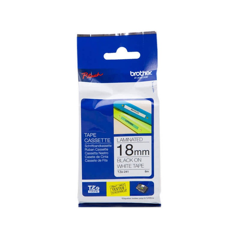 Nastro Originale Brother TZE-241 TZE241 18mm 8 Metri Nero su Bianco Laminato