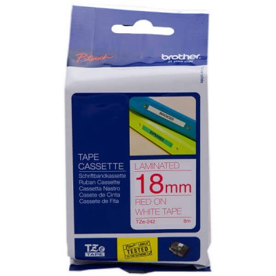 Nastro Originale Brother TZE-242 TZE242 18mm 8 Metri Rosso su Bianco Laminato
