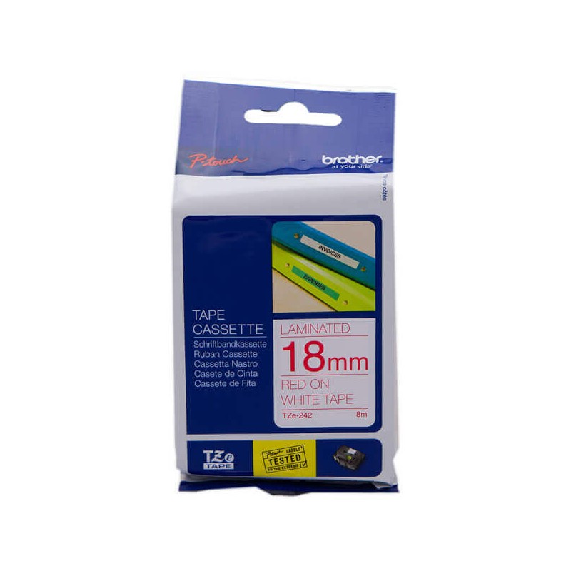 Nastro Originale Brother TZE-242 TZE242 18mm 8 Metri Rosso su Bianco Laminato