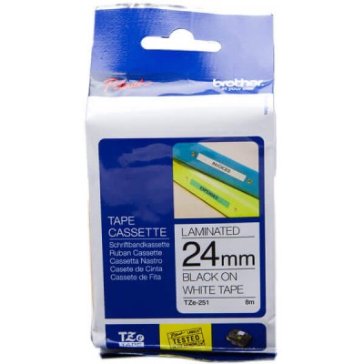 Nastro Originale Brother TZE-251 TZE251 24mm 8 Metri Nero su Bianco Laminato