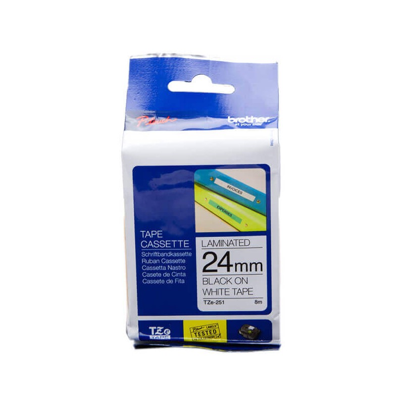 Nastro Originale Brother TZE-251 TZE251 24mm 8 Metri Nero su Bianco Laminato