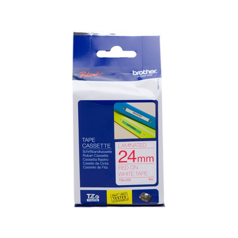 Nastro Originale Brother TZE-252 TZE252 24mm 8 Metri Rosso su Bianco Laminato