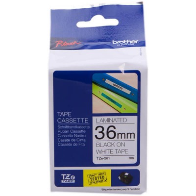 Nastro Originale Brother TZE-261 TZE261 36mm 8 Metri Nero su Bianco Laminato