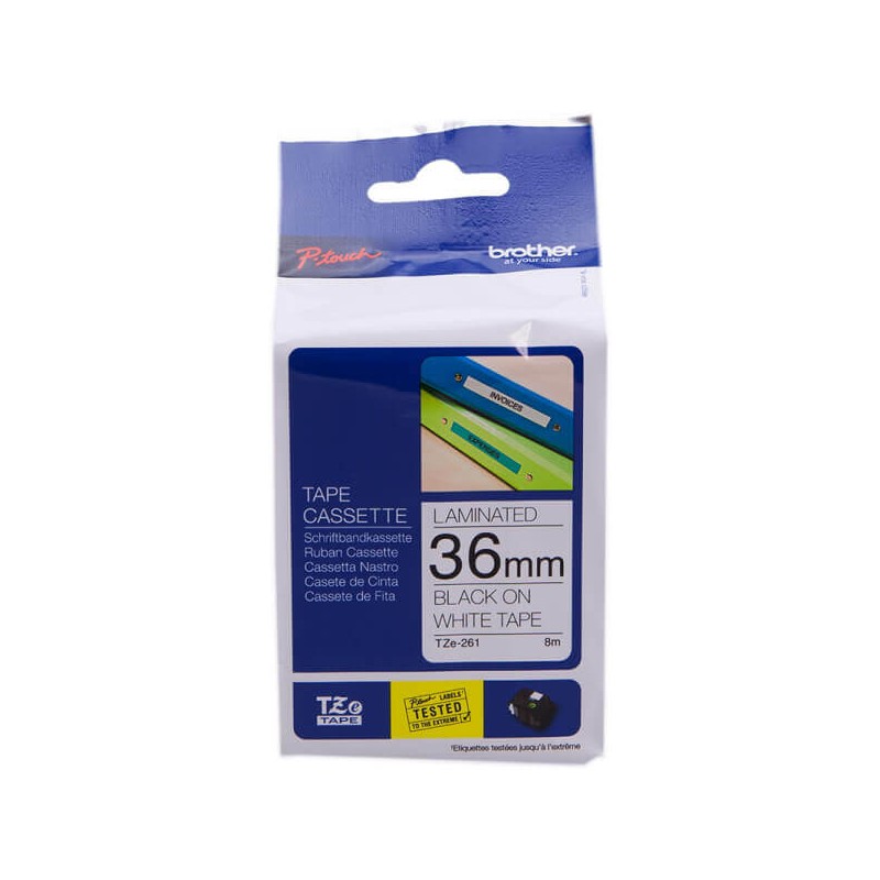 Nastro Originale Brother TZE-261 TZE261 36mm 8 Metri Nero su Bianco Laminato