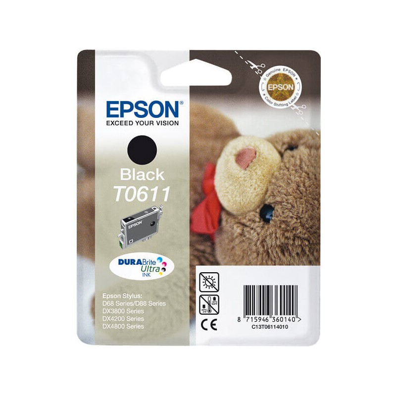 Cartuccia Originale Epson C13T06114010 T0611 Bk Nero 8ML 250 Pagine