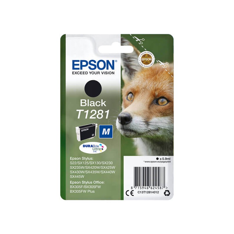 Cartuccia Originale Epson C13T12814012 T1281 Bk Nero 5,9ML 170 Pagine