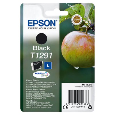 Cartuccia Originale Epson C13T12914012 T1291 Bk Nero 11,2ML 380 Pagine