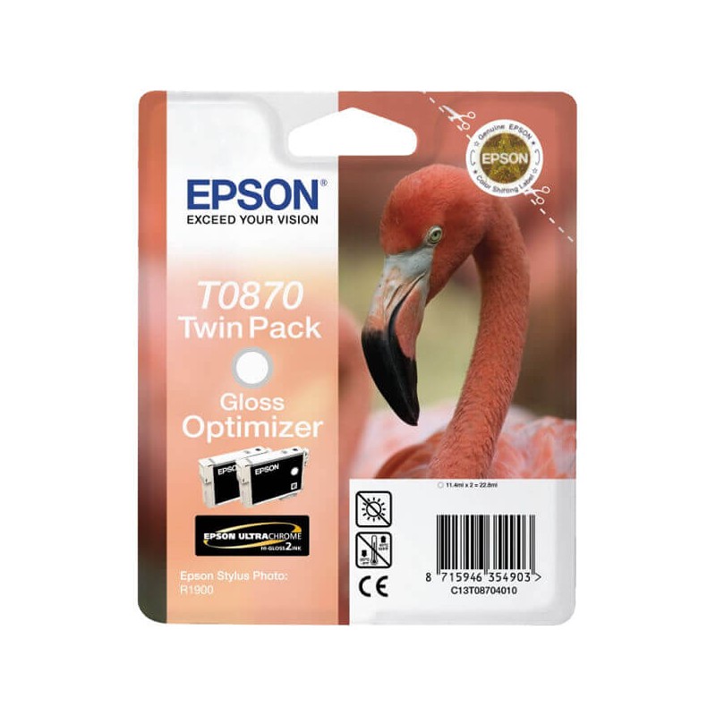 Kit 2 Cartucce Originali Epson C13T08704010 T0870 Gloss Optimizer 11,4ml 7230 Pagine