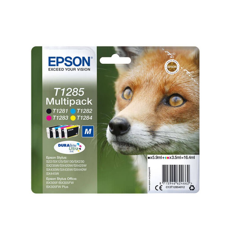 Kit 4 Cartucce Originali Epson C13T12854012 T1285 BK C M Y 5,9ml Bk 3,5ml C M Y