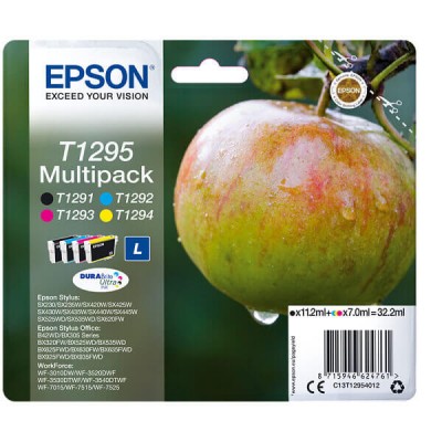 Kit 4 Cartucce Originali Epson C13T12954012 T1295 BK C M Y 11,2ml Bk 7ml C M Y