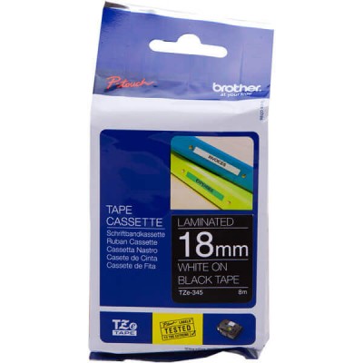 Nastro Originale Brother TZE-345 TZE345 18mm 8 Metri Bianco su Nero Laminato