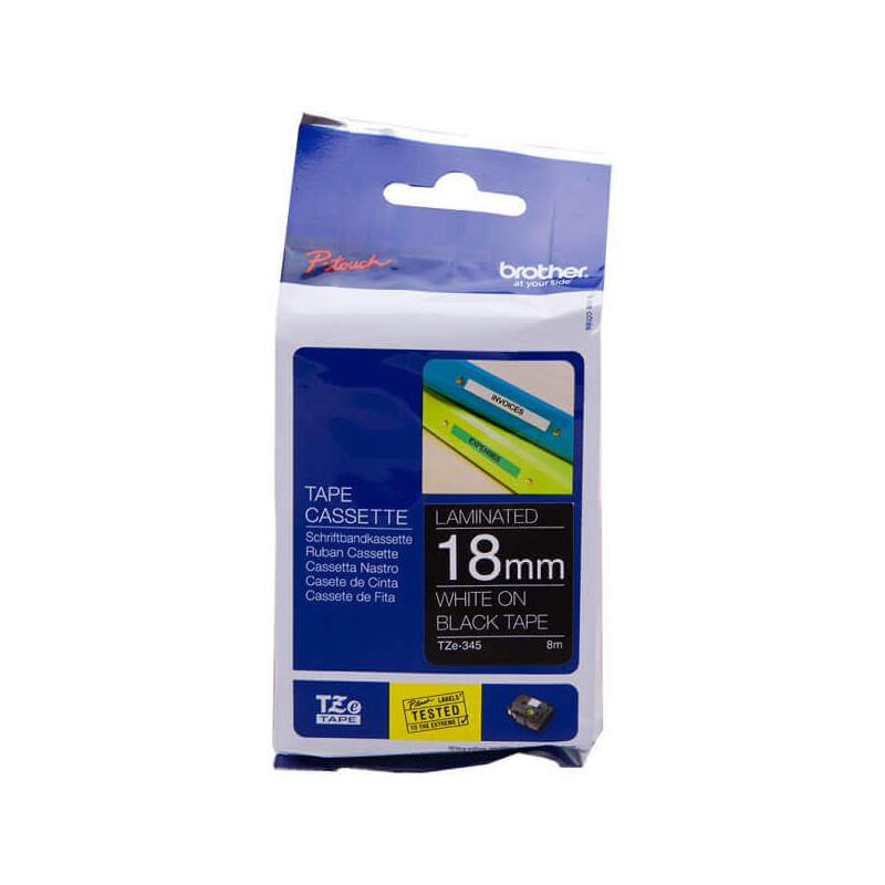 Nastro Originale Brother TZE-345 TZE345 18mm 8 Metri Bianco su Nero Laminato