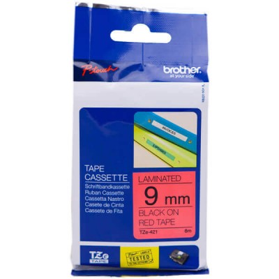Nastro Originale Brother TZE-421 TZE421 9mm 8 Metri Nero su Rosso Laminato