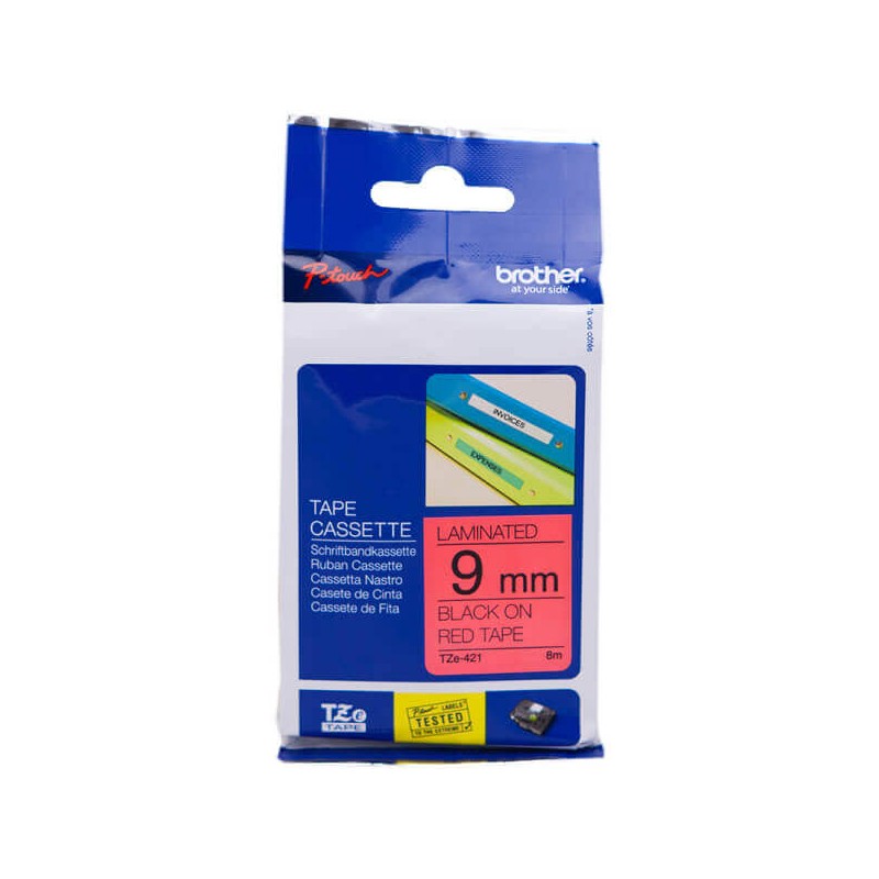 Nastro Originale Brother TZE-421 TZE421 9mm 8 Metri Nero su Rosso Laminato