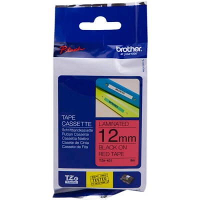 Nastro Originale Brother TZE-431 TZE431 12mm 8 Metri Nero su Rosso Laminato