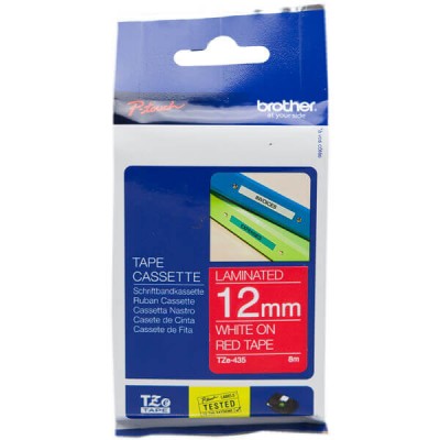 Nastro Originale Brother TZE-435 TZE435 12mm 8 Metri Bianco su Rosso Laminato