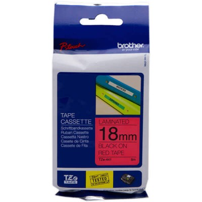 Nastro Originale Brother TZE-441 TZE441 18mm 8 Metri Nero su Rosso Laminato