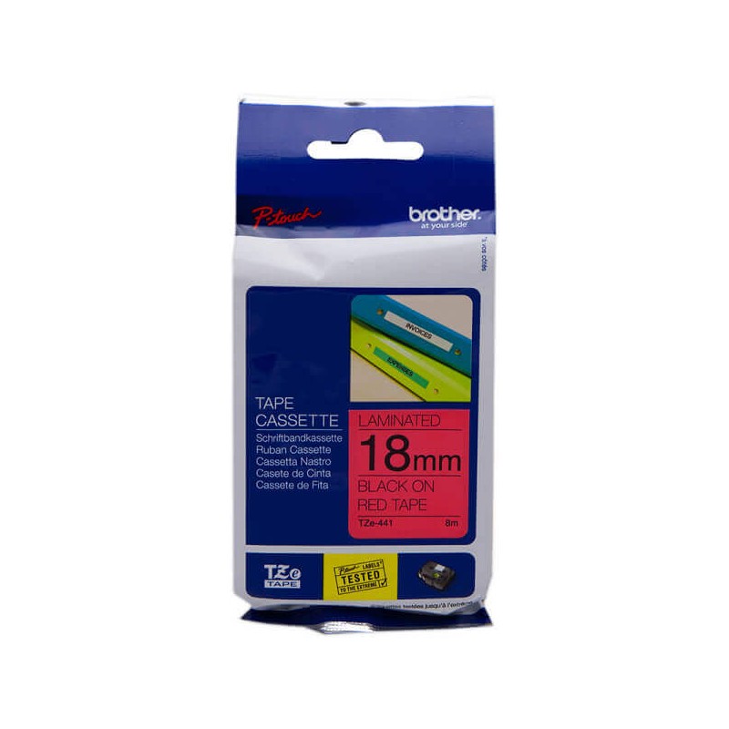 Nastro Originale Brother TZE-441 TZE441 18mm 8 Metri Nero su Rosso Laminato