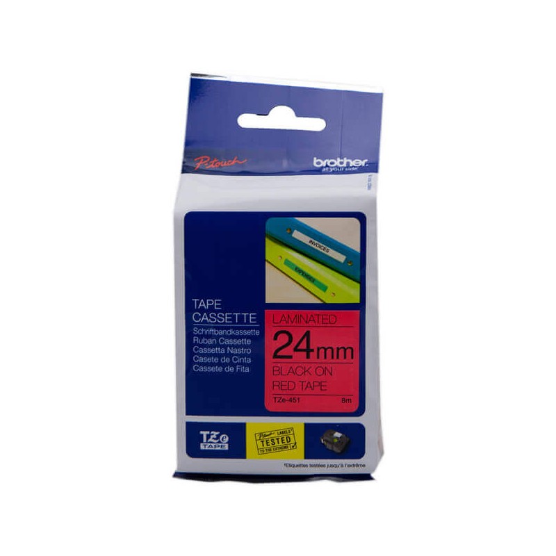 Nastro Originale Brother TZE-451 TZE451 24mm 8 Metri Nero su Rosso Laminato