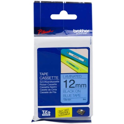 Nastro Originale Brother TZE-531 TZE531 12mm 8 Metri Nero su Blu Laminato