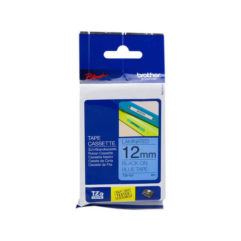 Nastro Originale Brother TZE-531 TZE531 12mm 8 Metri Nero su Blu Laminato