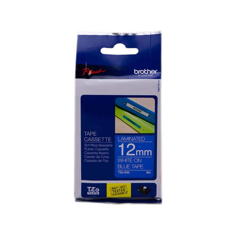 Nastro Originale Brother TZE-535 TZE535 12mm 8 Metri Bianco su Blu Laminato