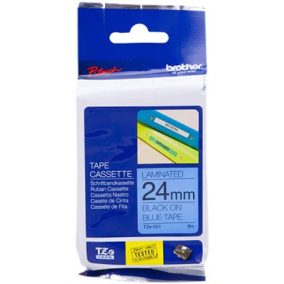 Nastro Originale Brother TZE-551 TZE551 24mm 8 Metri Nero su Blu Laminato