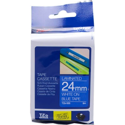 Nastro Originale Brother TZE-555 TZE555 24mm 8 Metri Bianco su Blu Laminato