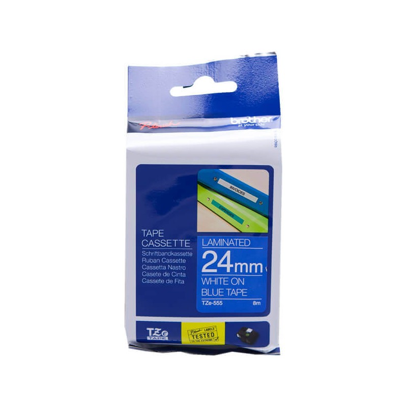 Nastro Originale Brother TZE-555 TZE555 24mm 8 Metri Bianco su Blu Laminato