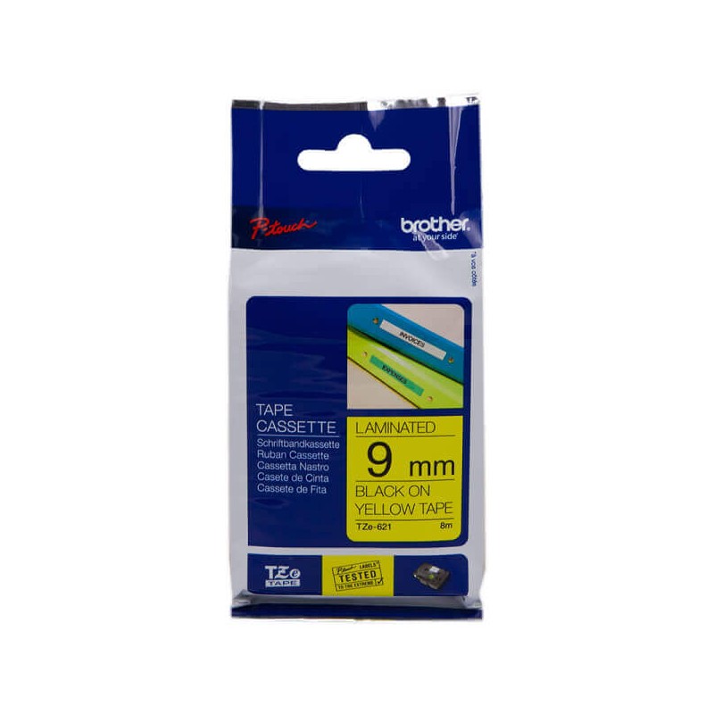 Nastro Originale Brother TZE-621 TZE621 9mm 8 Metri Nero su Giallo Laminato