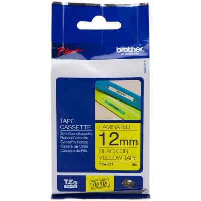 Nastro Originale Brother TZE-631 TZE631 12mm 8 Metri Nero su Giallo Laminato