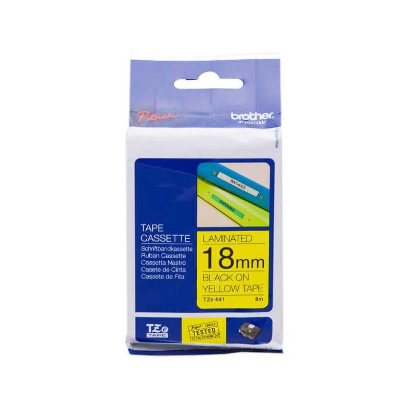 Nastro Originale Brother TZE-641 TZE641 18mm 8 Metri Nero su Giallo Laminato