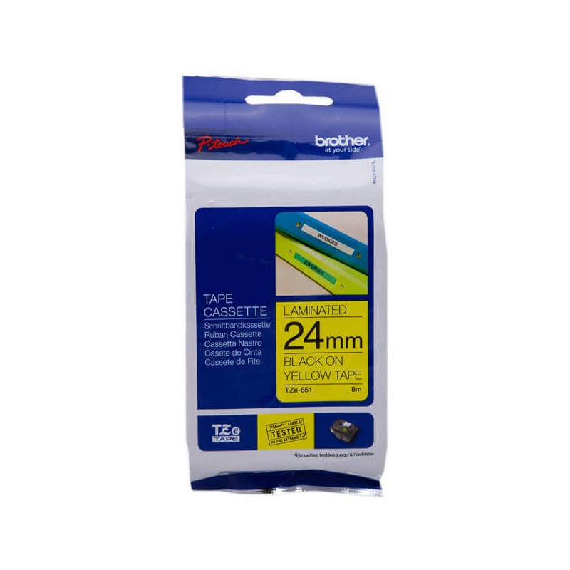 Nastro Originale Brother TZE-651 TZE651 24mm 8 Metri Nero su Giallo Laminato