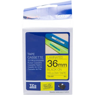 Nastro Originale Brother TZE-661 TZE661 36mm 8 Metri Nero su Giallo Laminato