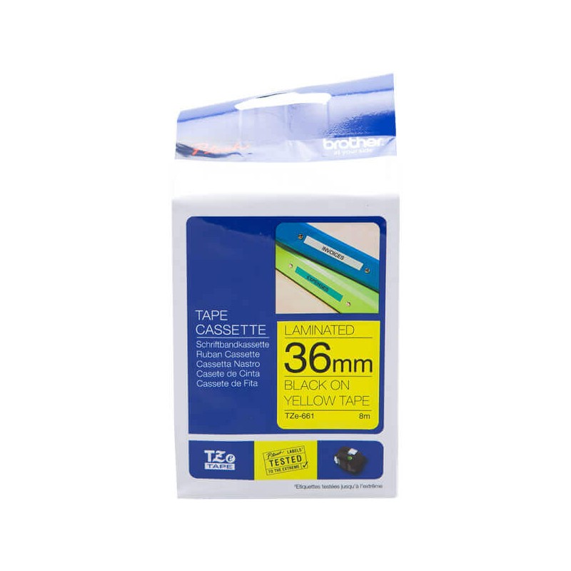 Nastro Originale Brother TZE-661 TZE661 36mm 8 Metri Nero su Giallo Laminato